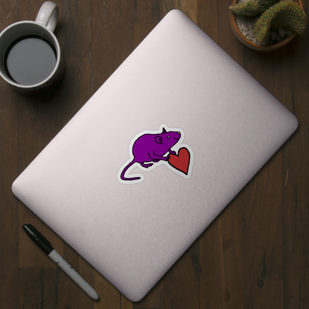 Purple Rat Holds Your Love Heart on Valentines Day by ellenhenryart